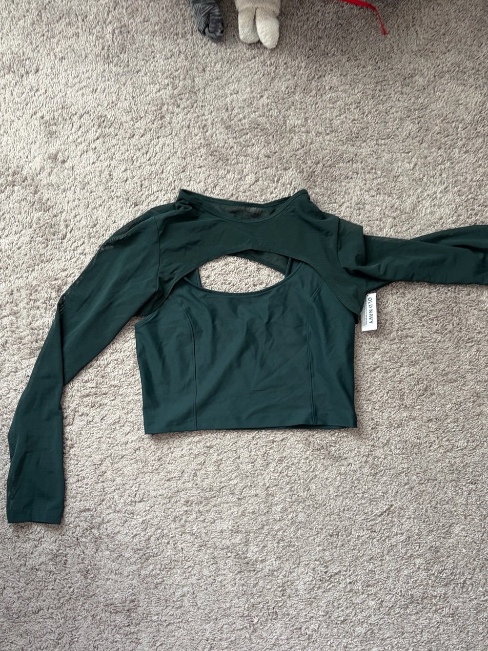 Old Navy Dark Green Long Sleeve Cutout Crop Top